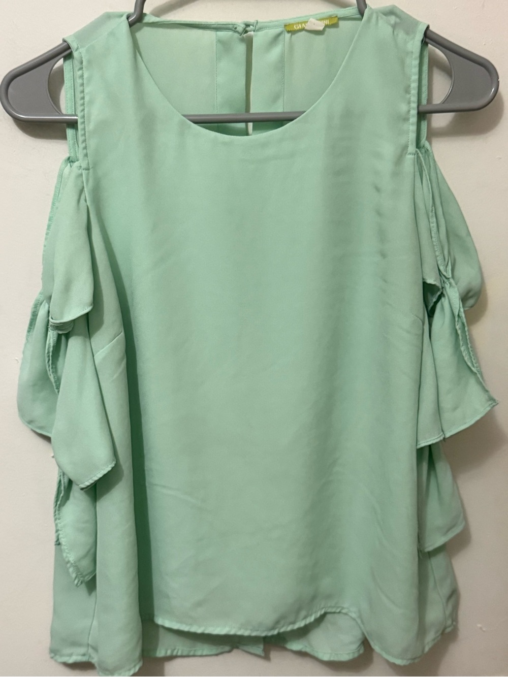 Gianni Bini Mint Green Cold-Shoulder Ruffle Blouse
